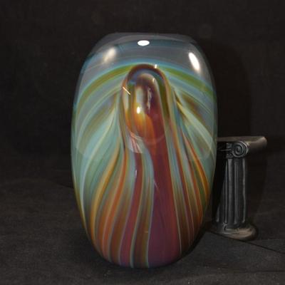Multi-Layered Hand Crafted Amber Earth-Tone Swirl Vase 7