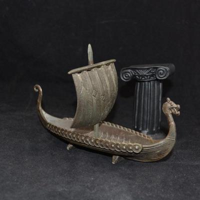 Vintage Cast Metal Viking Ship w/ Dragon Head 7