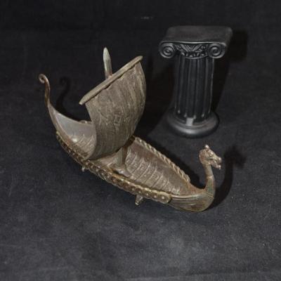 Vintage Cast Metal Viking Ship w/ Dragon Head 7