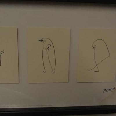 Framed Shadowbox of Reproduction Pablo Picasso Animal Sketch Line AS IS 41