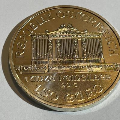2015 Austrian Philharmonic 1oz .999 Fine Silver 1,50 Euro Bullion Coin | Silver in Choice BU Condition.