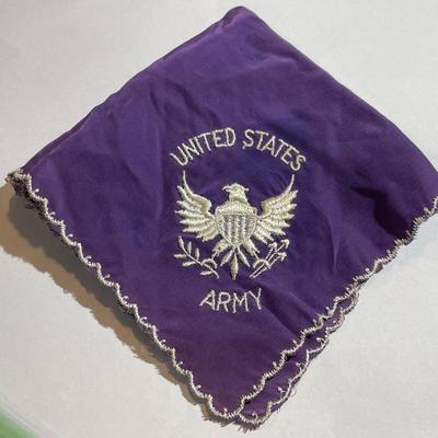 Vintage US Army World War II Era Silk Embroidered Handkerchief in Good Preowned Condition.