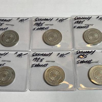 (6) Germany 1985 Nice Circulated Condition 5 Mark Jahre Eisenbahn Commemorative Coins.