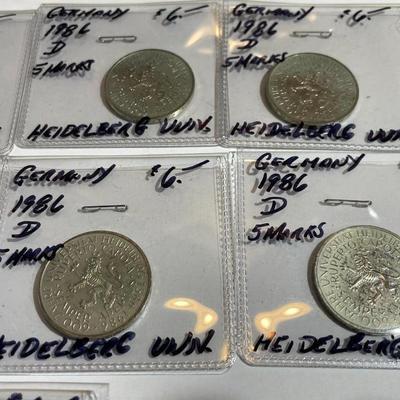 (9) Germany 1986-D Nice Circulated Condition 5 Mark Heidelberg University Commemorative Coins.
