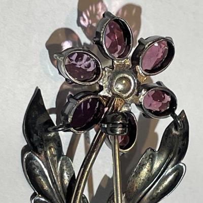 Vintage Symmetalic Sterling & 14k Amethyst Flower Brooch/Pin in VG Preowned Condition.