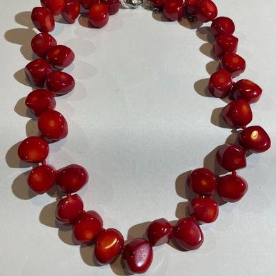 Chunky Red Coral Large Bead Necklace Sterling 925 Clasp, Lucas Lameth (LUC) 16-18