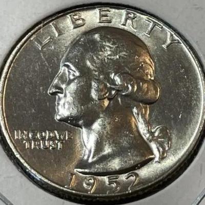 1952-D CHOICE UNCIRCULATED CONDITION WASHINGTON SILVER QUARTER AS PICTURED.