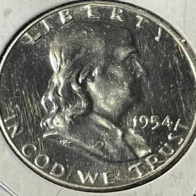 1954-P PROOF-64/65 CONDITION FRANKLIN SILVER HALF DOLLAR AS PICTURED.