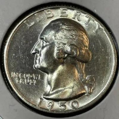 1950-P CHOICE UNCIRCULATED CONDITION WASHINGTON SILVER QUARTER AS PICTURED.