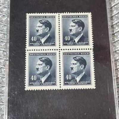 Bohemia/Moravia Mint Block of 4 Hitler Stamps in a Hard Plastic Holder as Pictured. Receive Stamps as Pictured.