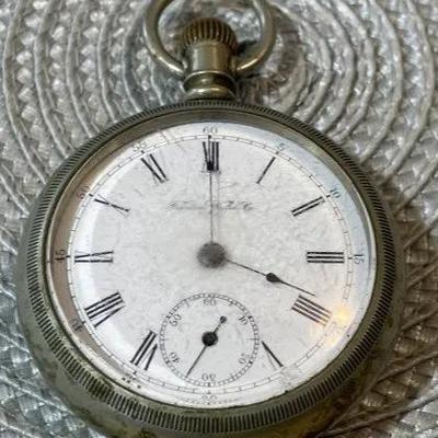 Antique TRENTON WATCH CO Silver-tone Pocket Watch Needs Repair/Overwound as Pictured.