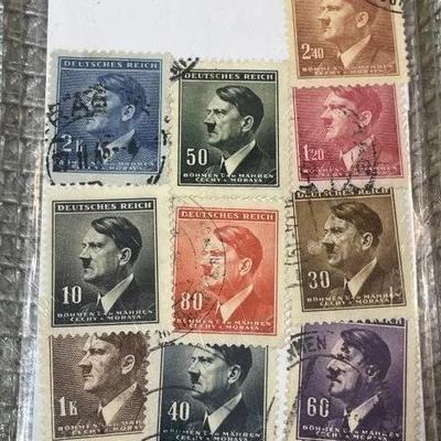 Bohemia/Moravia Canceled Hitler Stamps in a Hard Plastic Holder as Pictured. Receive Stamps as Pictured.