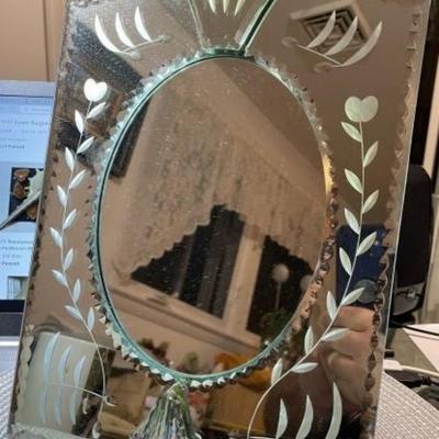 Vintage Venetian Glass Standup Vanity Picture Frame or Mirror 8.5