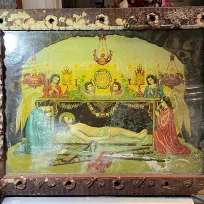 Antique Very Early Religious Bible Illustration in a Wooden Frame in Fair Preowned Condition as Pictured. (18
