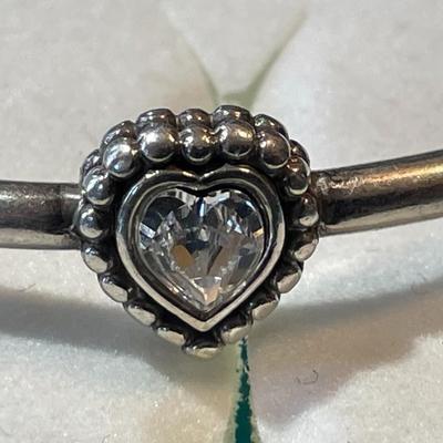 Vintage Carolyn Pollack Sterling Silver CZ Heart Bangle Bracelet in Good Condition.