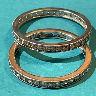 Vintage Pair of Sterling Silver CZ Wedding Bands Size-10 in Very Good Preowned Condition.