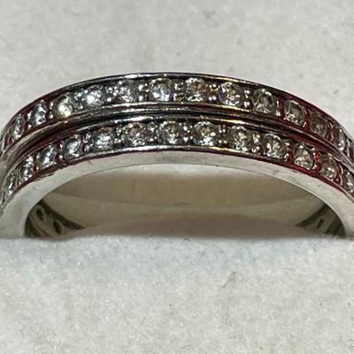 Vintage Pair of Sterling Silver CZ Wedding Bands Size-10 in Very Good Preowned Condition.