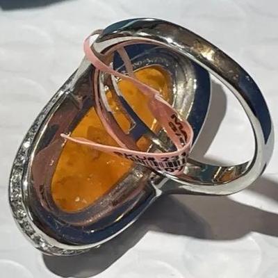 New Never Used 316L Surgical Stainless-Steel Faux Amber Dangling Earrings & Ring Size 10.25 as Pictured.