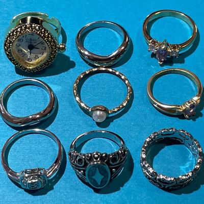 9-Vintage Fashion Jewelry Rings in VG Preowned Condition as Pictured.
