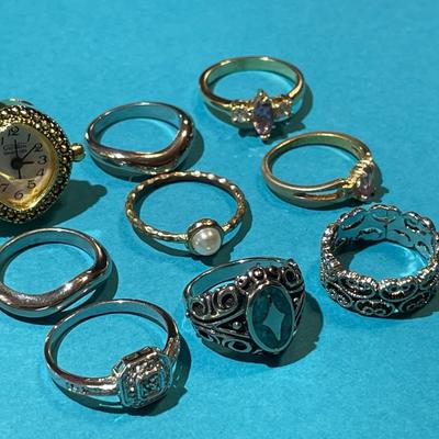 9-Vintage Fashion Jewelry Rings in VG Preowned Condition as Pictured.