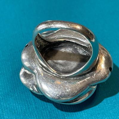 Vintage Large Sterling Silver Fashion Flower Ring Size 7-1/2 & Flower Top 1-1/4