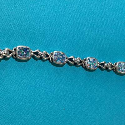 Vintage Sterling Silver Opalesque Colored Stones Fashion Tennis Bracelet 8