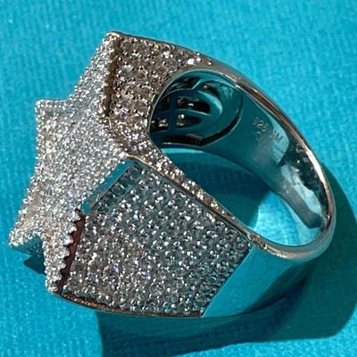 Men's or Women's Baguette MOISSANITE Iced Out Star Ring, Solid .925 Sterling Silver Passes DIAMOND TESTS in VG Preowned Condition. (Ring...