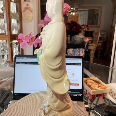 Antique Chinese Porcelain Blanc De Chine Figurine Young Buddha Guanyin Guan Yin Kuan Yin 18.75'' Tall.