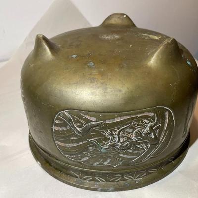 Vintage Brass/Bronze Etched and Footed Solid Planter in Fair-Good Condition as Pictured.