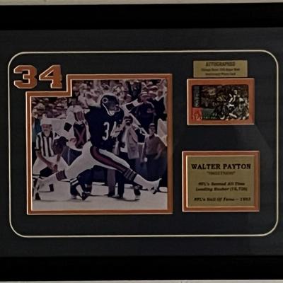Walter Payton signed football card collage. Steiner authenticated