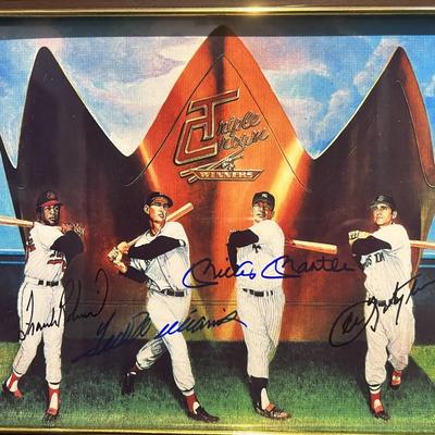 Baseball Legends signed photo. SCM authenticated. Autographed by Frank Robinson, Ted Williams, Mickey Mantle and Carl Yastrzemski. 