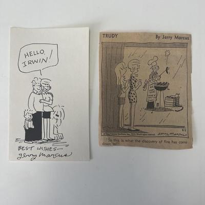 Jerry Marcus hand drawn and signed Trudy sketch with comic strip