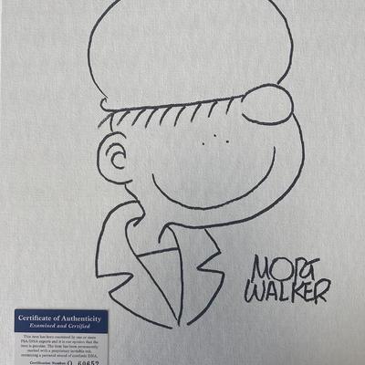 Mort Walker Beetle Bailey hand drawn and signed sketch. PSA