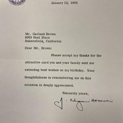  FBI J. Edgar Hoover signed personal note (JSA)