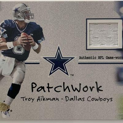 Troy Aikman football card and game used jersey swatch