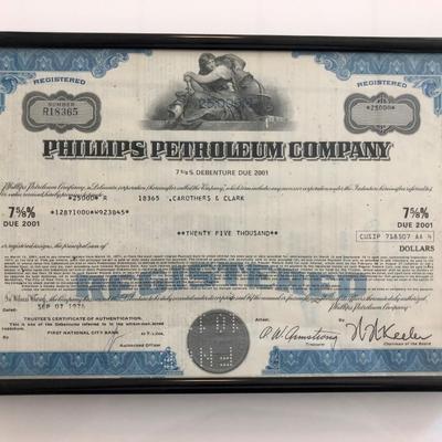 Framed Phillips Petroleum Company Stock Certificate