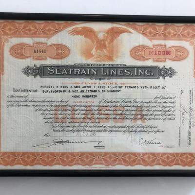 Framed Seatrain Lines Inc. Stock Certificate