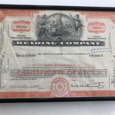 Framed Reading Company Stock Certificate