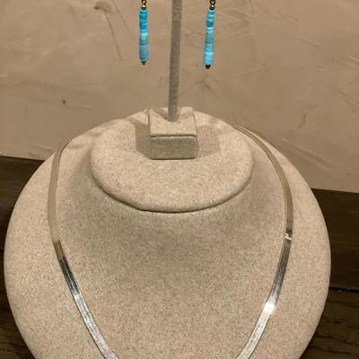 Sterling chain and turquoise earrings