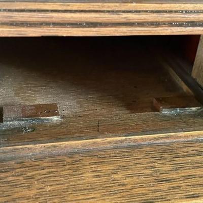 Vintage MID-CENTURY Carved OAK Secretary Desk in VG Preowned Condition. Local Pickup Only.