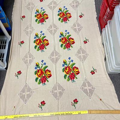 50 x 80 inch Beige Tablecluth with Embrderied Flowers