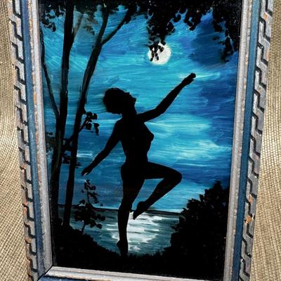 LOT 1 - Antique Silhouette Reverse Painting Woman in Moonlight
