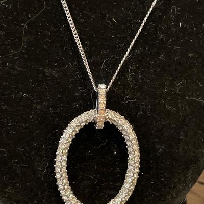 Sparkling oval pendant and Sterling chain