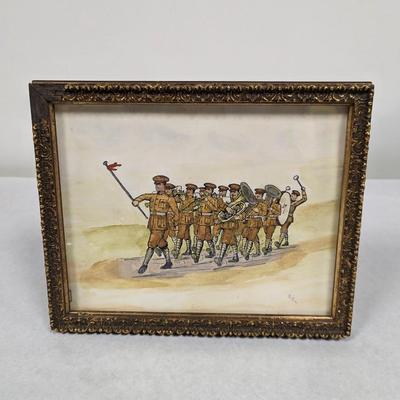 Vintage Military Marching Band Artwork SIgned