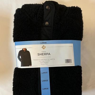 NEW Sherpa Cozy Black Woven trim Large