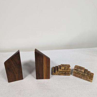 Serene Alabaster & Wooden Bookends