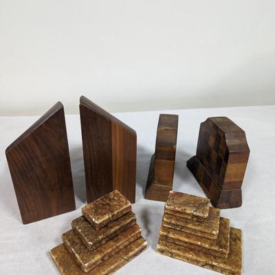 Serene Alabaster & Wooden Bookends