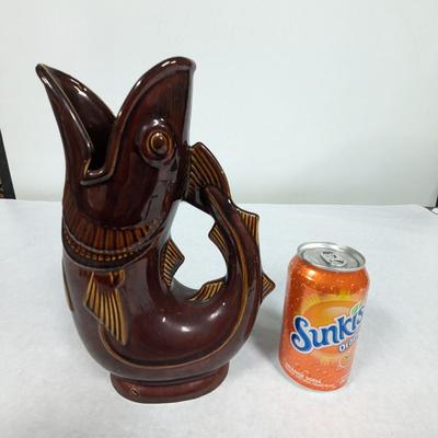Vintage Shreve Crump & Low Boston Brown Gurgling Cod Fish Pitcher Vase
