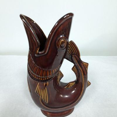 Vintage Shreve Crump & Low Boston Brown Gurgling Cod Fish Pitcher Vase