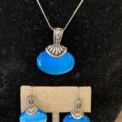 Blue necklace and post earrings set